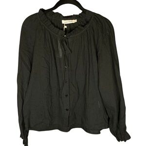 Color Block Brand 100% Cotton Black Long Sleeved Ruffled Blouse | Lightweight
